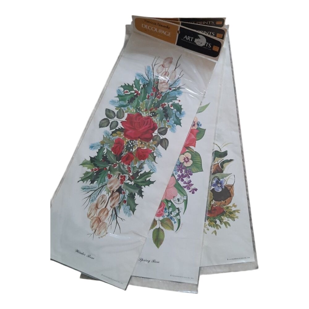 Vintage Floral Decoupage Sheets with Red Rose Motif